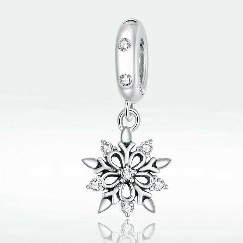 Jzora Handmade Christmas Crystal Snowflake Sterling Silver Charms