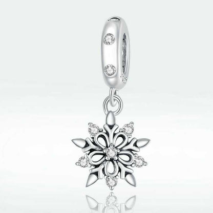 Jzora Handmade Christmas Crystal Snowflake Sterling Silver Charms