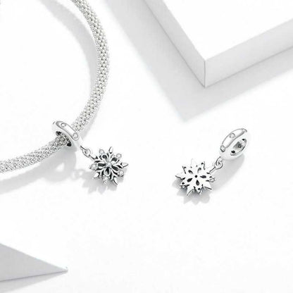 Jzora Handmade Christmas Crystal Snowflake Sterling Silver Charms