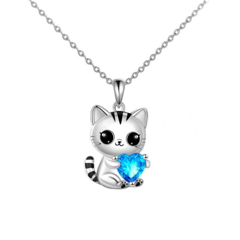 Jzora handmade cute cat sterling silver necklace