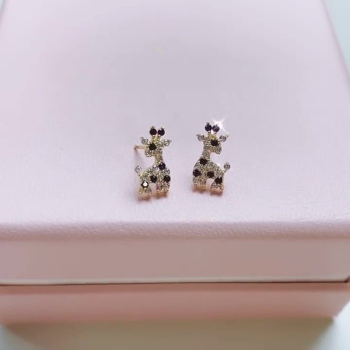 Jzora handmade cute giraffe sterling silver earrings