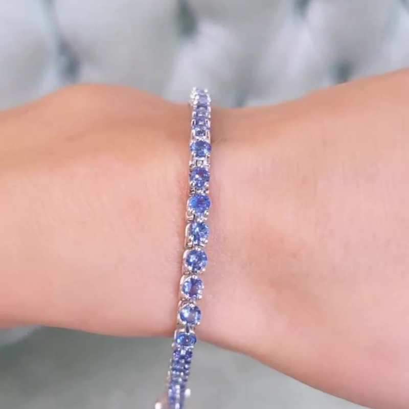 Jzora Handmade Sapphire Round Cut Vintage Sterling Silver Tennis Bracelet