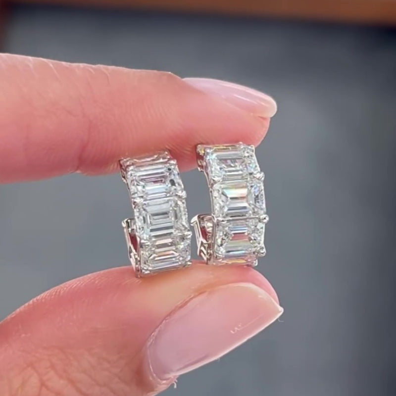Jzora handmade emerald cut sterling silver earrings