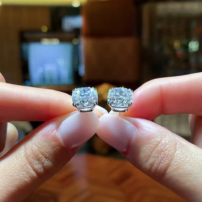 Jzora Handmade Cushion Cut Created Diamond Sterling Silver Earrings