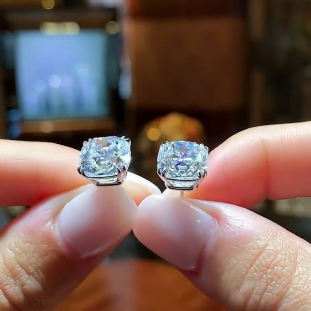 Jzora Handmade Cushion Cut Created Diamond Sterling Silver Earrings