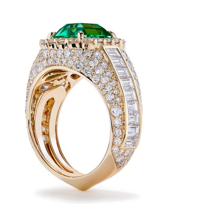 Jzora handmade gold 4 ct emerald sterling silver engagement ring