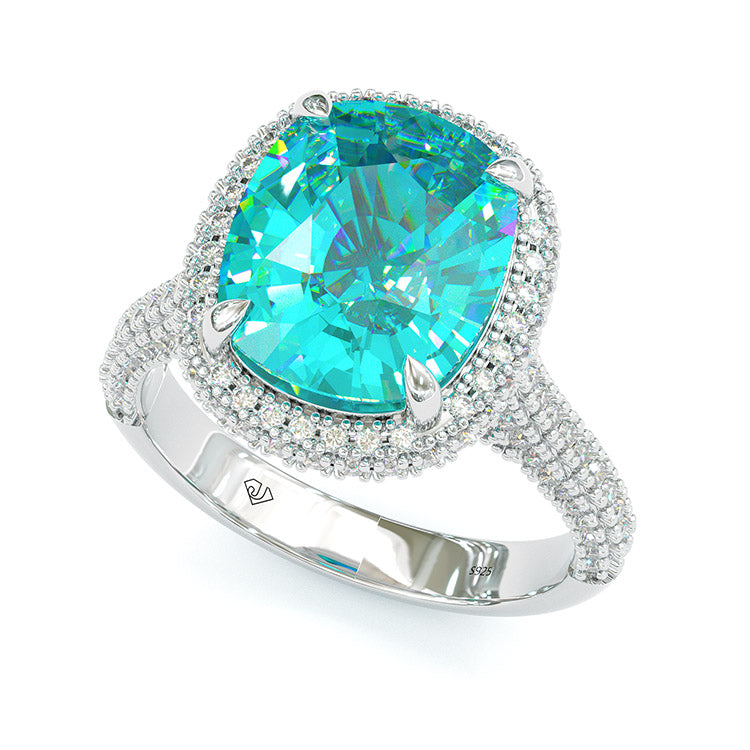 Jzora cushion cut Paraiba gemstone handmade vintage engagement ring