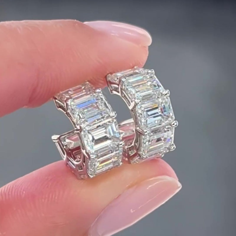 Jzora handmade emerald cut sterling silver earrings