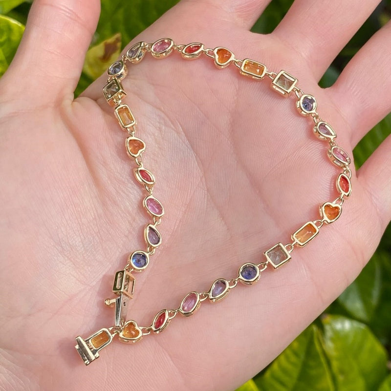 Jzora handmade fancy rainbow sapphire tennis sterling silver bracelet