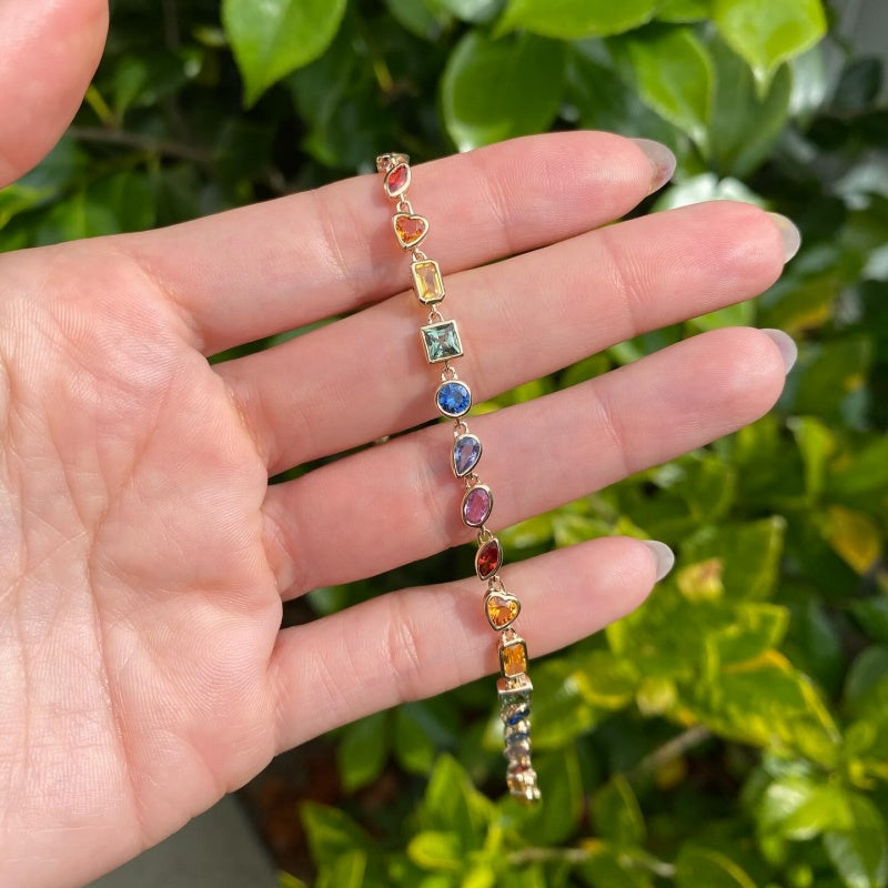 Jzora handmade fancy rainbow sapphire tennis sterling silver bracelet