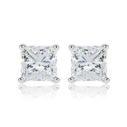 Jzora four prongs princess cut created diamond sterling silver earrings