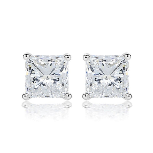 Jzora four prongs princess cut created diamond sterling silver earrings