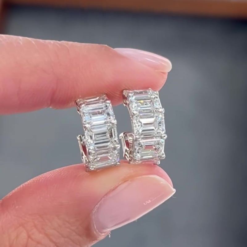 Jzora handmade emerald cut sterling silver earrings