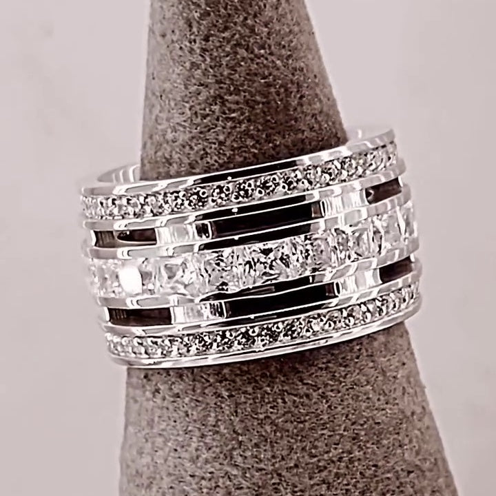 Jzora handmade princess cut sterling silver simple men's band