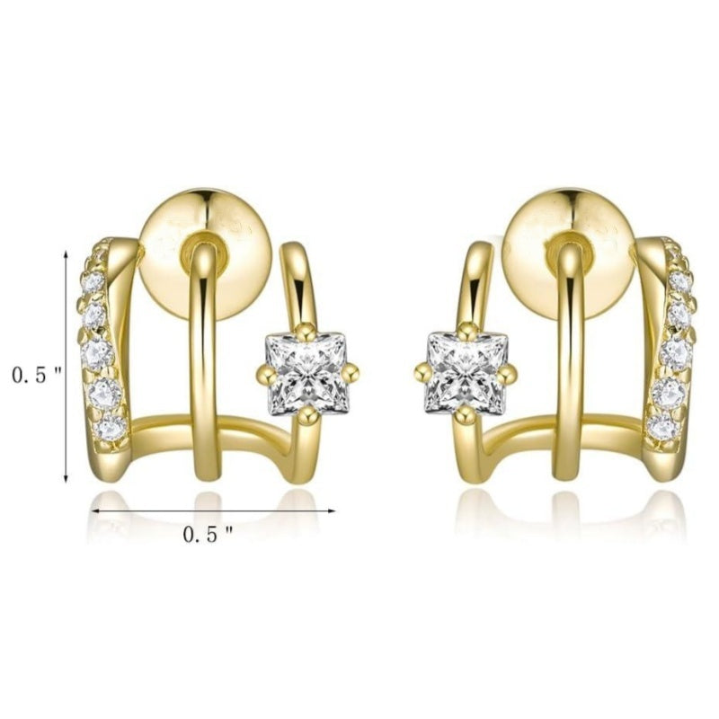 Jzora handmade  princess&round cut single hole double hoop sterling silver earrings