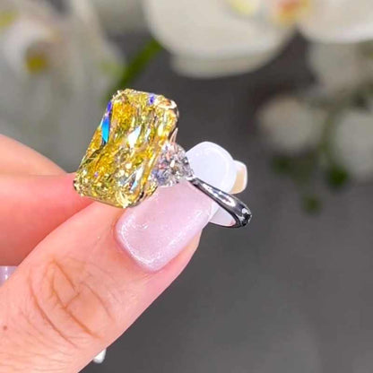 Jzora handmade 13 ct yellow radiant cut vintage sterling silver engagement ring