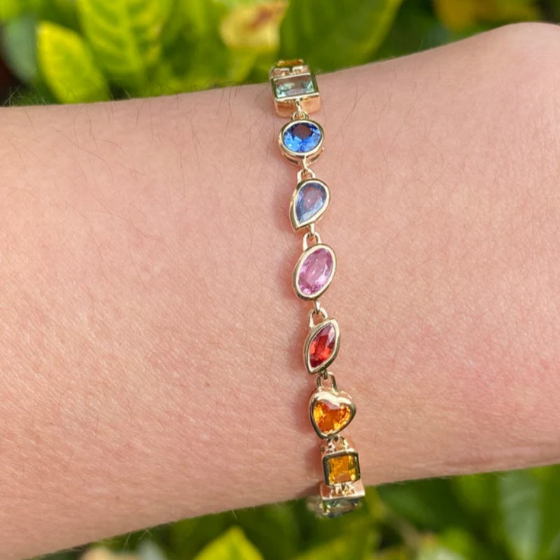 Jzora handmade fancy rainbow sapphire tennis sterling silver bracelet