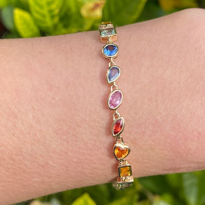 Jzora handmade fancy rainbow sapphire tennis sterling silver bracelet