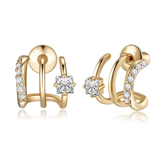 Jzora handmade  princess&round cut single hole double hoop sterling silver earrings