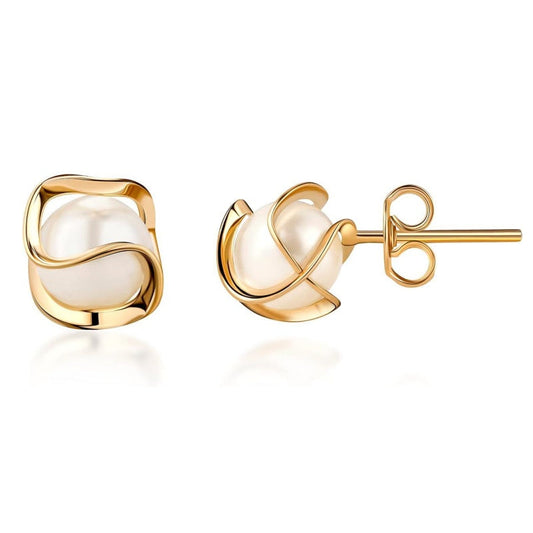 Jzora handmade  golden cage pearl sterling silver earrings