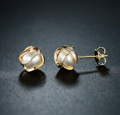 Jzora handmade  golden cage pearl sterling silver earrings