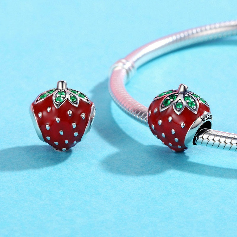 Jzora Bright Strawberry Fruit Sterling Silver Charm