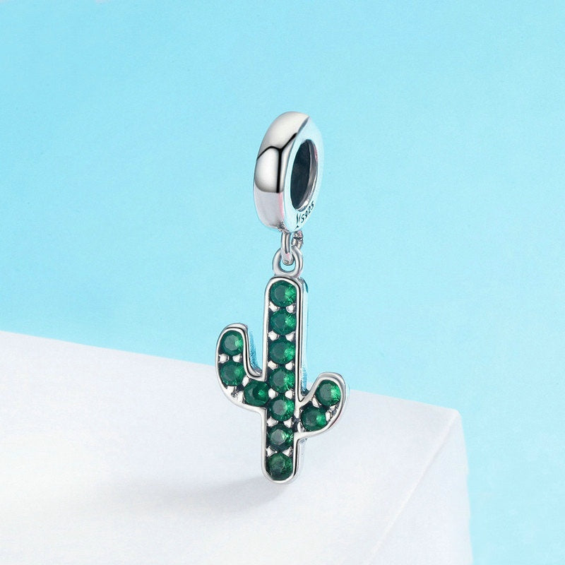 Jzora Classic Fashion Green Cactus Sterling Silver Charm