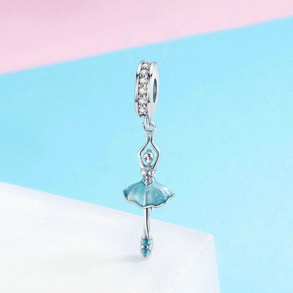 Jzora Blue Ballet Girl Fashion Sterling Silver Charm