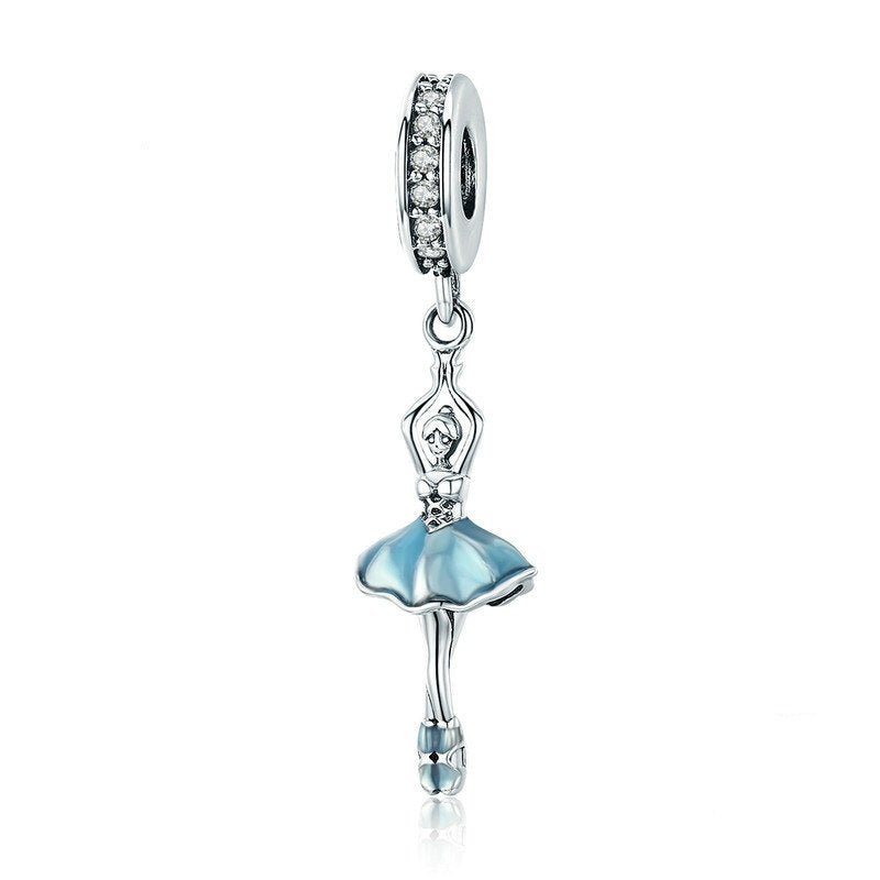 Jzora Blue Ballet Girl Fashion Sterling Silver Charm