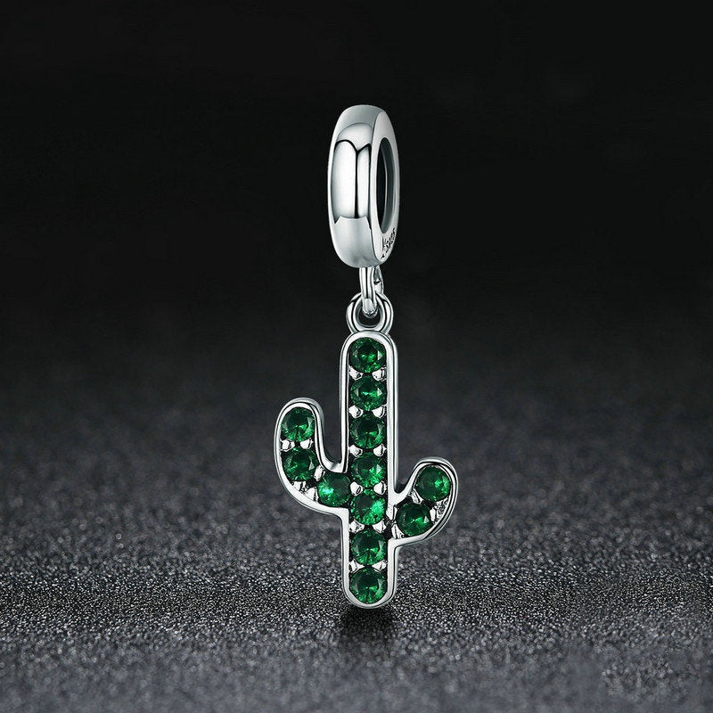 Jzora Classic Fashion Green Cactus Sterling Silver Charm