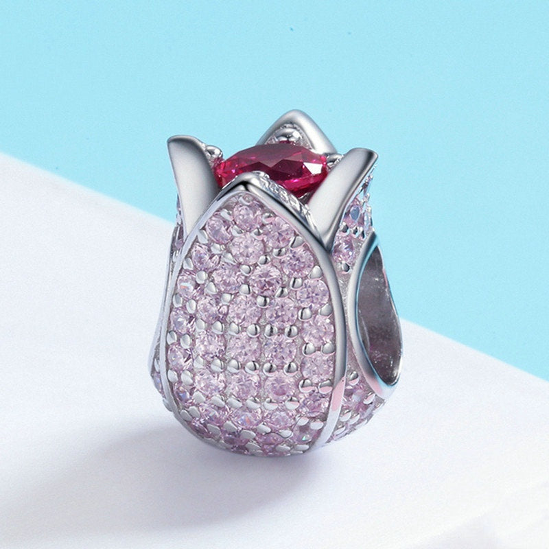 Jzora Classic Fashion Pink Tulip Sterling Silver Charm