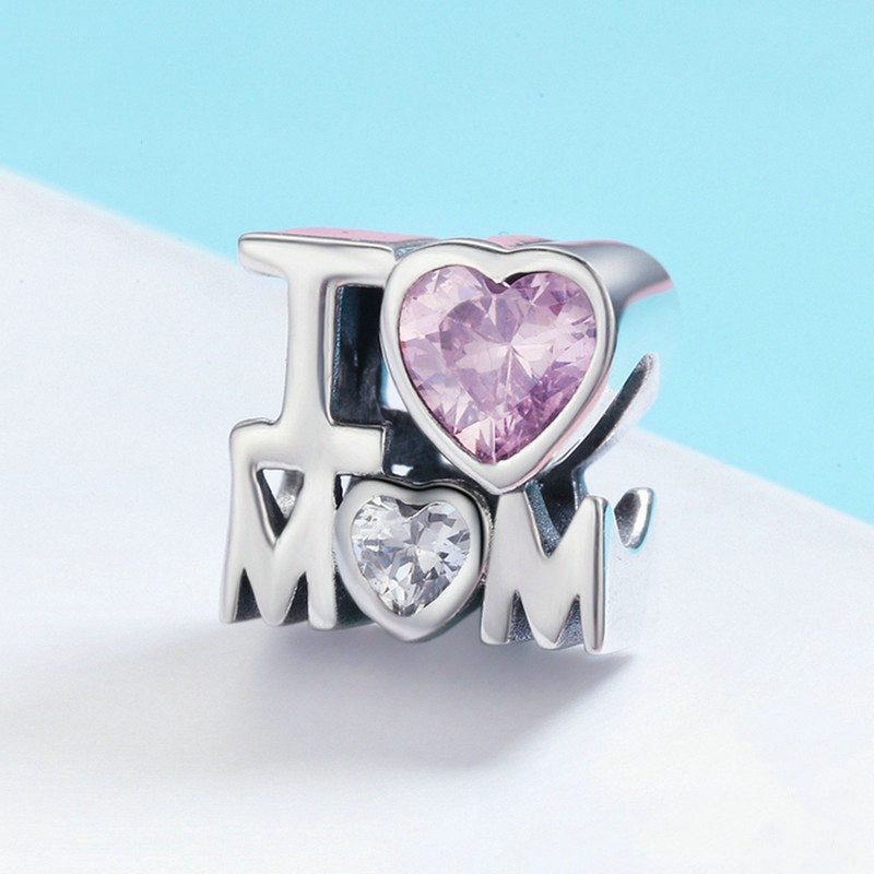 Jzora I Love Mom Alphabet Sterling Silver Charm