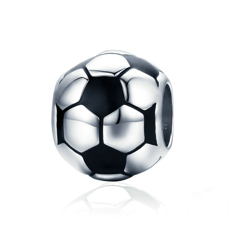 Jzora Sports Black&White Football Sterling Silver Charm