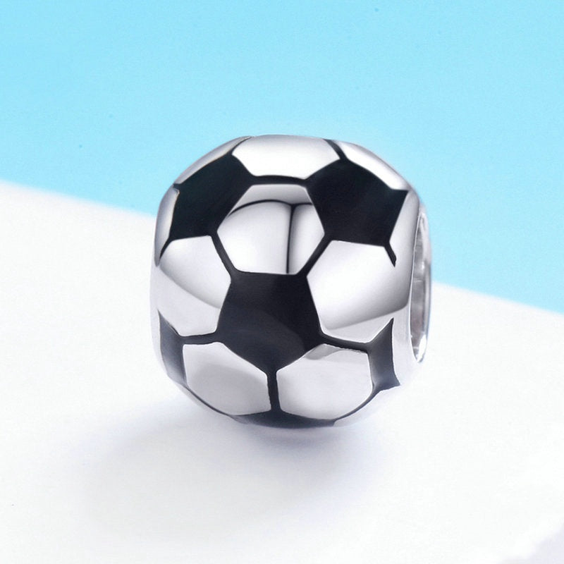 Jzora Sports Black&White Football Sterling Silver Charm