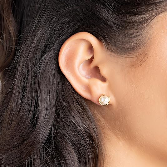 Jzora handmade  golden cage pearl sterling silver earrings