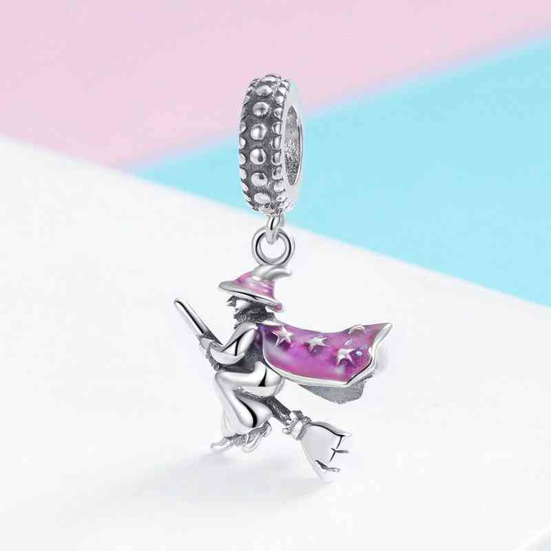 Jzora Halloween Magic Broom Witch Sterling Silver Charm