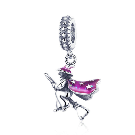 Jzora Halloween Magic Broom Witch Sterling Silver Charm