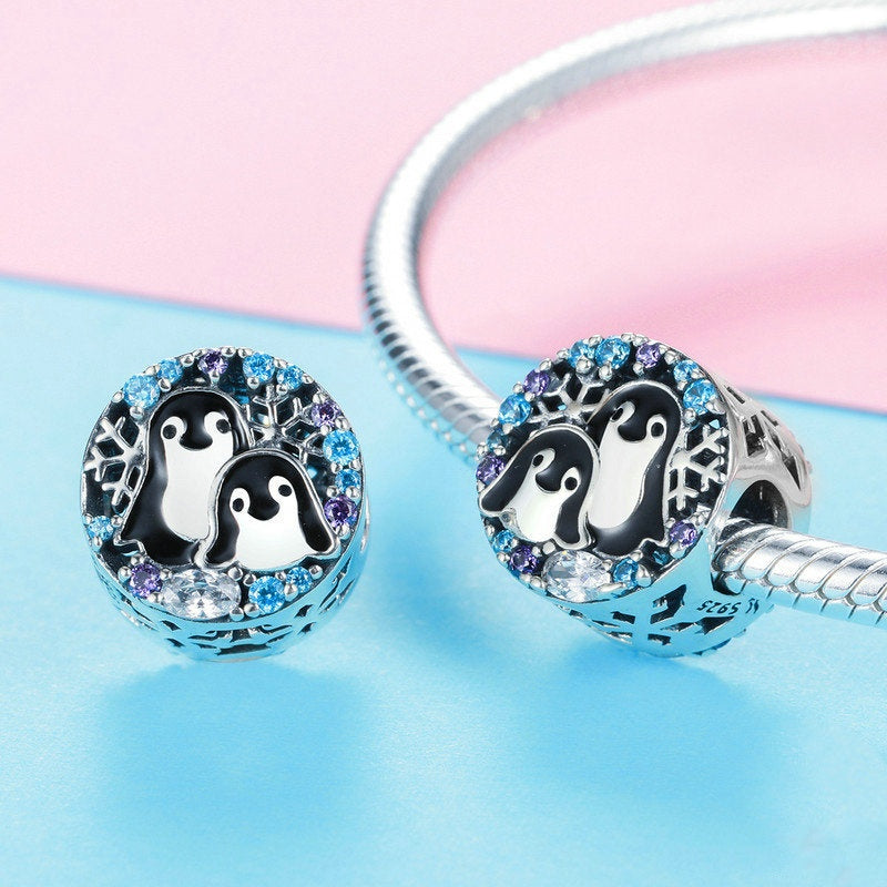 Jzora Animal Winter Penguin House Sterling Silver Charm