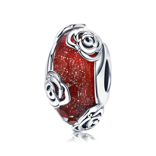 Jzora Red Vintage Rose Sterling Silver Charm