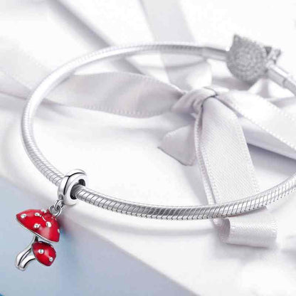 Jzora Fashion Red Double Mushroom Sterling Silver Charm