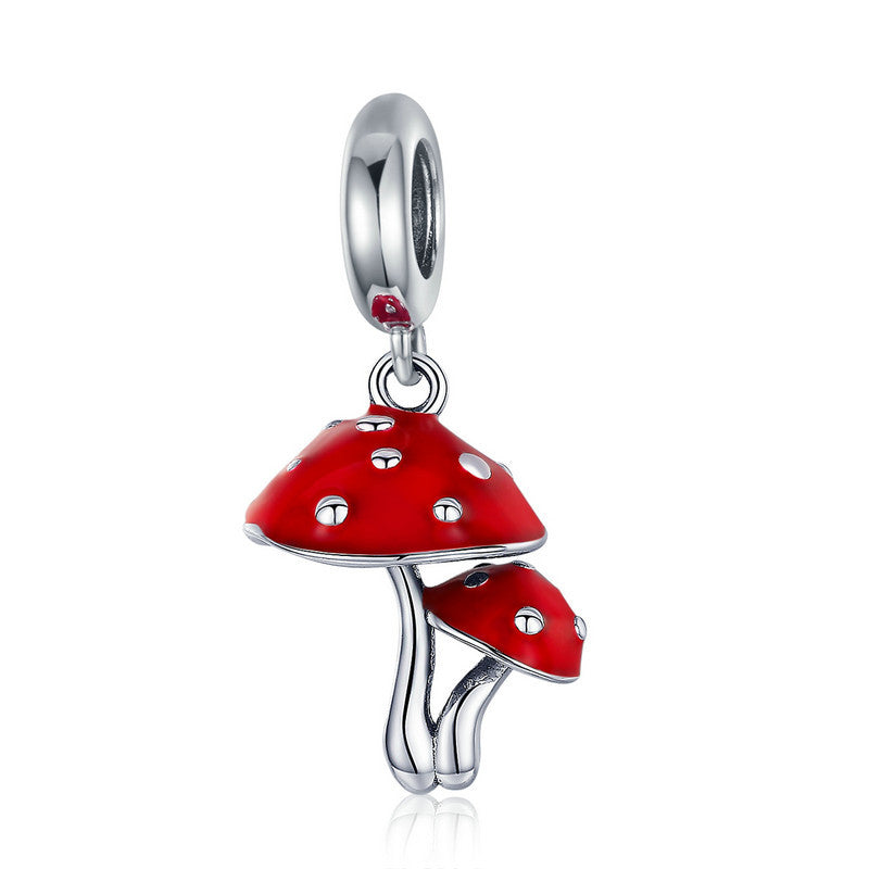 Jzora Fashion Red Double Mushroom Sterling Silver Charm