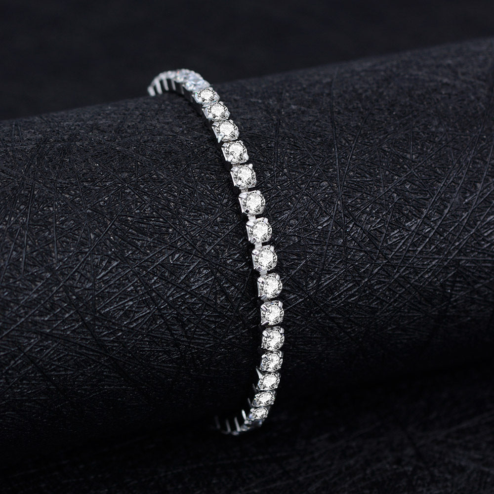 Jzora handmade geometric cut tennis sterling silver bracelet