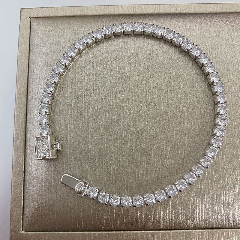 Jzora handmade geometric cut tennis sterling silver bracelet