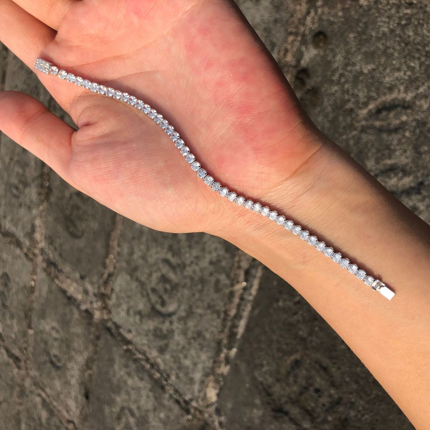 Jzora handmade geometric cut tennis sterling silver bracelet
