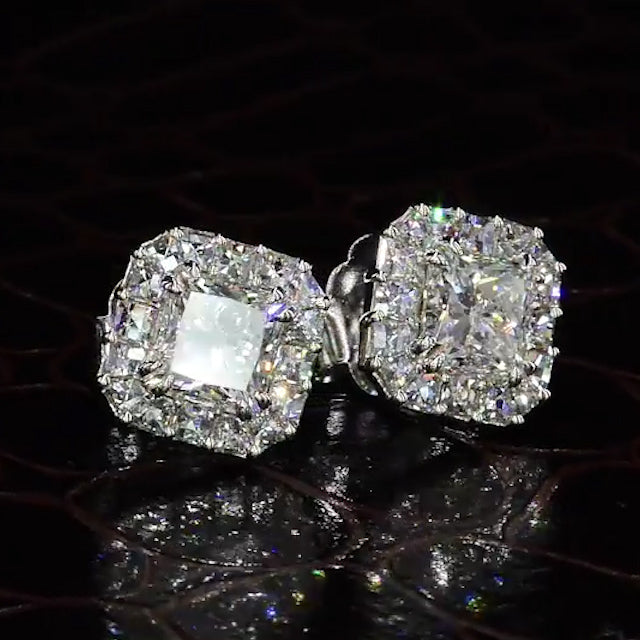 Jzora Princess cut  halo created diamond sterling silver earrings