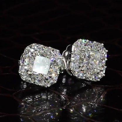 Jzora Princess cut  halo created diamond sterling silver earrings