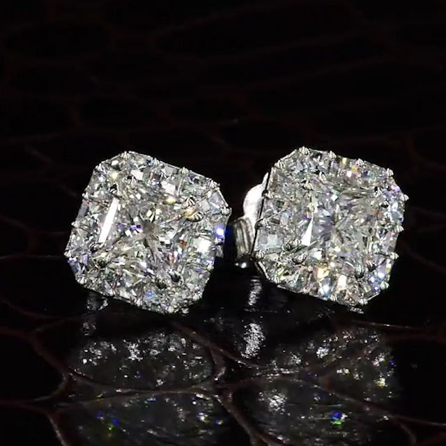 Jzora Princess cut  halo created diamond sterling silver earrings