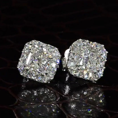 Jzora Princess cut  halo created diamond sterling silver earrings
