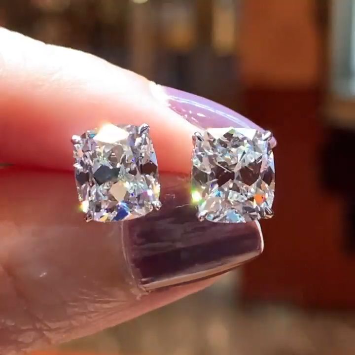 Jzora Handmade Cushion Cut  Created Diamond  Earrings