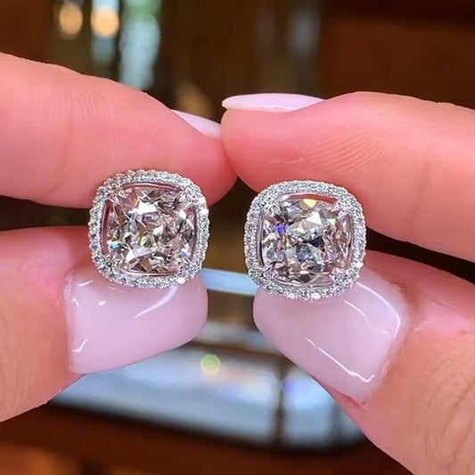 Jzora Cushion Cut Halo Created Diamond Sterling Silver Earrings